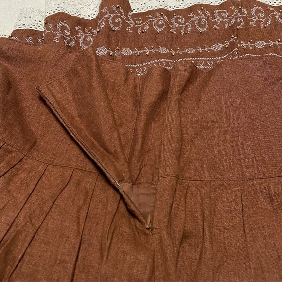 Ninety Skirt Women’s Size Large Brown Linen Blend Embroidered Skirt - Picture 7 of 10